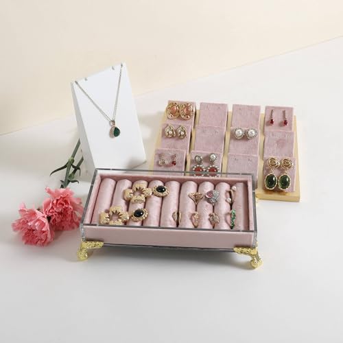 velvet slots Ring holder for jewelry organizer, Earring ring display stand for selling, felt ring jewelry holder tray showcase【Velvet slots Ring Holder-Pink】 - color: Pink