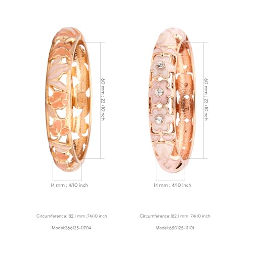 UJOY Cloisonne Bracelet Lotus Flower Plated Cuff Bangle Enameled Jewelry Bracelets Gift for Women Pack in Case 88B16 - color: 2 Pcs/Set-Pink