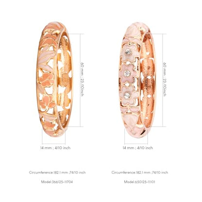 UJOY Cloisonne Bracelet Lotus Flower Plated Cuff Bangle Enameled Jewelry Bracelets Gift for Women Pack in Case 88B16 - color: 2 Pcs/Set-Pink