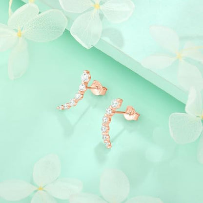 Starchenie 925 Sterling Silver Climber Earring Ear Crawler Stud Earrings for Women - color: Rose Gold