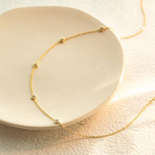 VRIUA Necklaces for Women - 14K Gold/Silver Plated Dainty Chain Necklace with Five Charms: Diamond, Bow, Snowflake, Cross, Flower, Clover, Butterfly, Heart, Star of David, and Star Trendy Jewelry - color: Gold, style: Flower