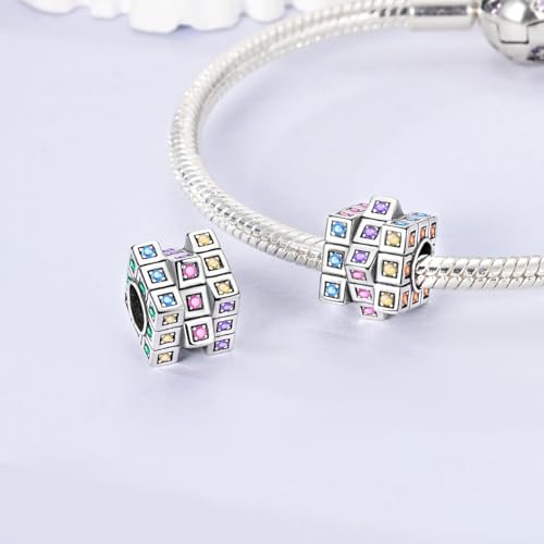 NARMO 925 Sterling Silver Charm Bead for Bracelets Silver Charms for Women - color: Rubik's Cube