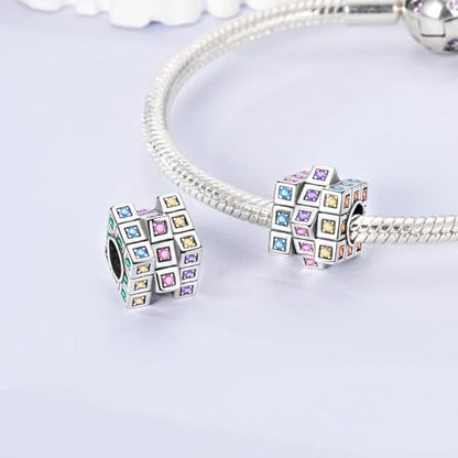 NARMO 925 Sterling Silver Charm Bead for Bracelets Silver Charms for Women - color: Rubik's Cube