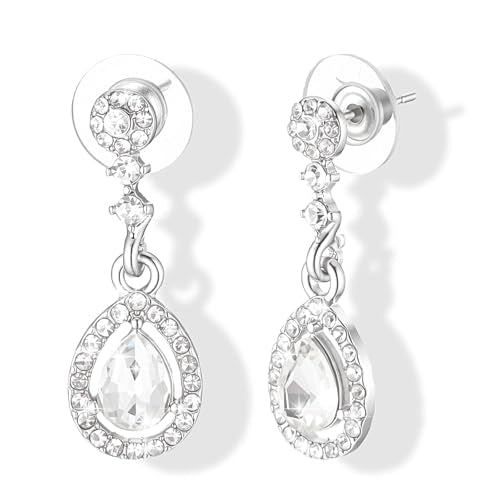 Silver Diamond Dangle Earrings for Women with Teardrop Crystal Rhinestone Drop Dangling Wedding Earring