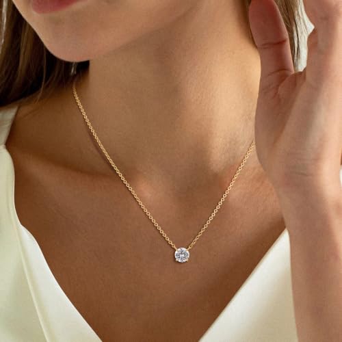 Gold Silver Necklace for Women, Dainty Cubic Zirconia Pendant | Teardrop CZ Charm, 14K Gold/Sterling Silver Plated, Adjustable Chain, Hypoallergenic & Waterproof Jewelry, Cute Trendy Gift - color: Gold-Solitaire cz