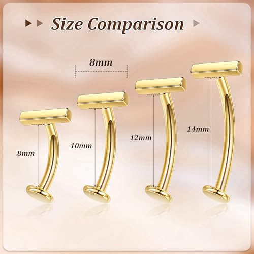 NICEIGHT 14G F136 Pure Titanium Floating Belly Button Rings for Women Petite Flat Back CZ Belly Rings Opal Barbell Heart Curved Navel Ring Internally Threaded Belly Piercing Jewelry 8/10/12/14mm - color: Gold-Barbell, size: 14mm (Longer)