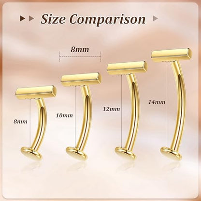 NICEIGHT 14G F136 Pure Titanium Floating Belly Button Rings for Women Petite Flat Back CZ Belly Rings Opal Barbell Heart Curved Navel Ring Internally Threaded Belly Piercing Jewelry 8/10/12/14mm - color: Gold-Barbell, size: 14mm (Longer)