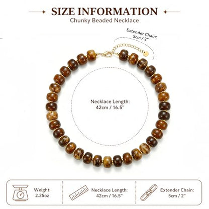 Chunky Colorful Beaded Necklace for Women Boho Summer Statement Resin Choker Necklaces Beach Jewelry Accessories - color: Dark Brown