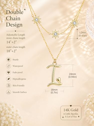 14K Gold A-Z Initial Lette Necklace Star Choker Women Necklace | Personalized Initial Jewelry, Meaningful Name Letter Gift for Women Wife Mom Friend, Perfect Present For Birthday/Anniversary - style: 14K Gold-I