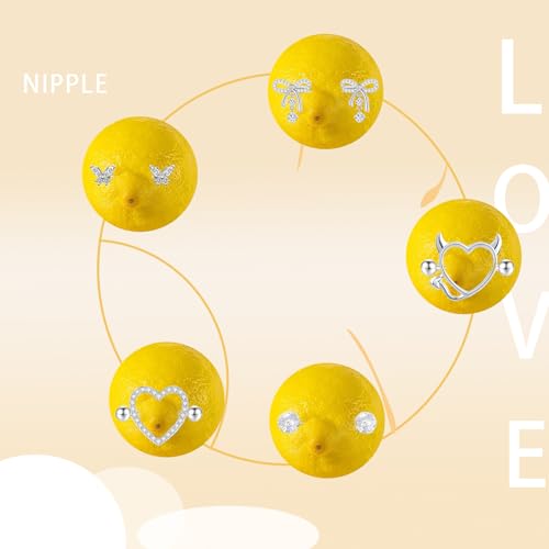 TIANCI FBYJS 6 Pairs 14G Nipple Rings for Women 316L Stainless Steel Heart Bow CZ Flower Barbell Nipple Rings Set Cute Nipplerings Piercing Jewelry - color: silver