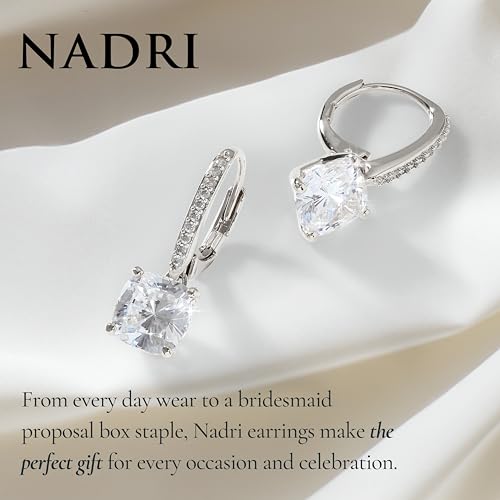 NADRI Cushion Cut CZ Leverback Earrings - color: Rhodium
