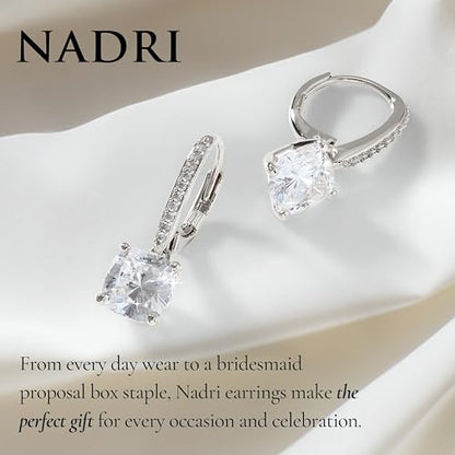 NADRI Cushion Cut CZ Leverback Earrings - color: Rhodium