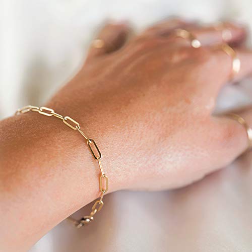 MEVECCO Dainty Chain Bracelets for Women, Layered and Charm Styles | 14K Gold Plated Brass, Select Cubic Zirconia Accents, Single and Multi-Row Structures for Refined Everyday Wristwear - style: Paperclip Chain Oval