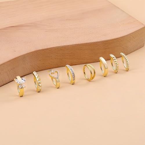Kenivira 8 Pcs Belly Button Ring Hypoallergenic Surgical Steel CZ Belly Button Rings For Women Clicker Navel Piercing Jewelry - color: Gold