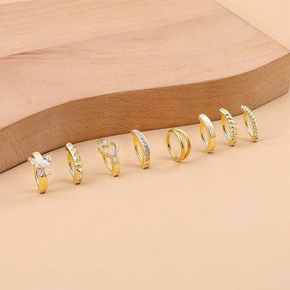 Kenivira 8 Pcs Belly Button Ring Hypoallergenic Surgical Steel CZ Belly Button Rings For Women Clicker Navel Piercing Jewelry - color: Gold