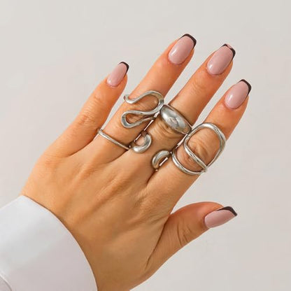 Chunky Gold Stackable Rings Set for Women Trendy Stackable Knuckle Rings Dainty Thick Dome Midi Ring Punk Jewelry Gifts - color: Silver