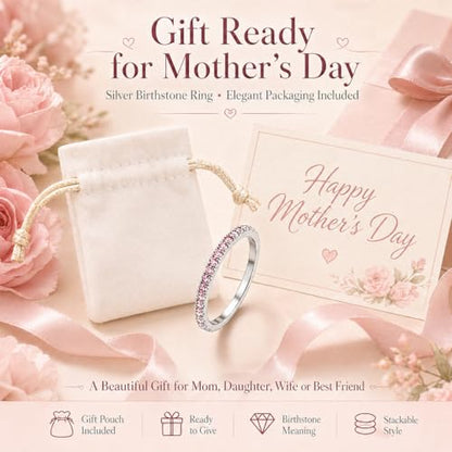 Birthstone Rings For Women, Silver Stackable Cubic Zirconia Stainless Steel Birth Stone Ring To My Daughter/Mom Birthday Unique Gifts Jewelry - color: 07-Silver-July