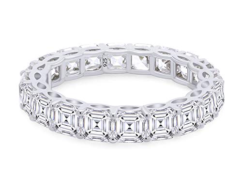Jewel Zone US Asscher Cut White Cubic Zirconia Eternity Band Ring in 14k Gold Over Sterling Silver - color: white-gold-plated-silver