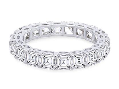 Jewel Zone US Asscher Cut White Cubic Zirconia Eternity Band Ring in 14k Gold Over Sterling Silver - color: white-gold-plated-silver