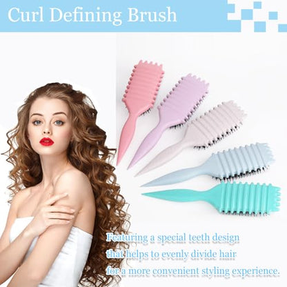 Curly Hair Brush,Curl Defining Brush plus 3 Pieces Hair Styling Comb Set(Slick Back Hair Brush,Rat Tail Comb,Edge Bristle Brush) for Combing, Shaping, Styling(Pink) - color: Pink