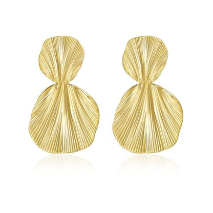 Large Geometric Drop Dangle Earrings for Women Pearl Teardrop Disc Rectangle Oval Fishtail Shell Shaped Textured Dangle Studs Earrings for Women - color: Gold-Shell A