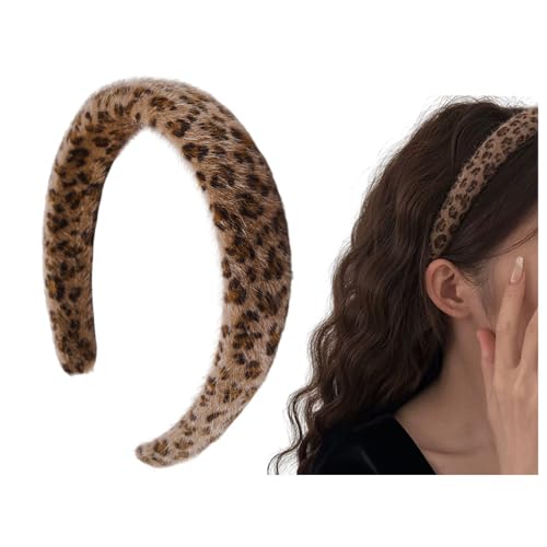 Puffy Leopard Headband Cheetah Print Headbands Hairband Thick Sponge Plush Padded Headband for Washing Face Non Slip Stylish Wild Animal Themed Hair Accessories for Women - color: Brown