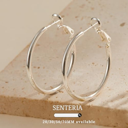 Senteria 2mm Thin 925 Sterling Silver Hoop Earrings for Women Hypoallergenic - color: silver 70mm
