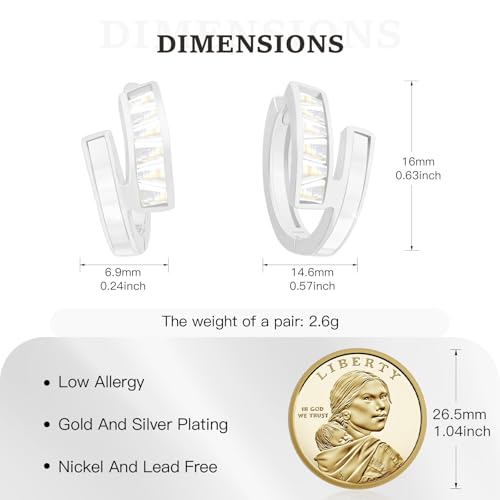 Gold Silver Huggie Hoop Earrings for Women 18K Gold & Sterling Silver Plated Cubic Zirconia Hoop Earrings Double Hoops Earrings Hypoallergenic Non Tarnish Earings Jewelry Gift - color: Gold-C