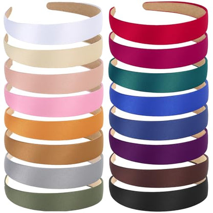 Wecoe Headbands for Women 16pcs 1 Inch Wide Satin Headbands | Great for daily wear, festive looks & DIY crafts - color: Set C