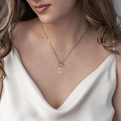 DoreenBeads 18K Gold Sun Moon Star Compass Pendant Necklace | Chunky Toggle Paperclip Chain Necklace with Heart Daisy Bee Charms for Women Girls 20 Inches - color: Crescent Moon & Star