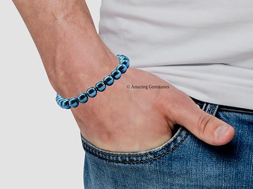 Amazing Gemstone Blue Hematite Crystal Bracelet for Women Men's Gifts - Protection Healing Crystal Bracelet - 8mm Gemstone Beaded Stretchable Bracelet Pulseras Para Hombres Mujer Stocking Stuffers Mothers Day Gift - color: Blue Hematite