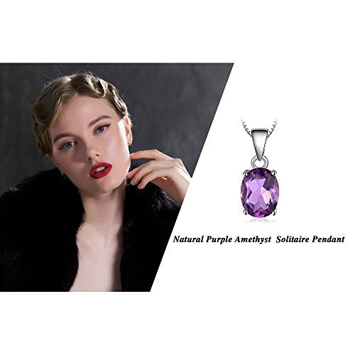 JewelryPalace Natural Gemstone Garnet Peridot Amethyst Citrine Blue Topaz Birthstone Solitaire Pendant Necklace Jewelry Set, 14k Gold Plated 925 Sterling Silver Necklaces for Women, 18 Inch Box chain - color: A-Sterling Silver-Amethyst