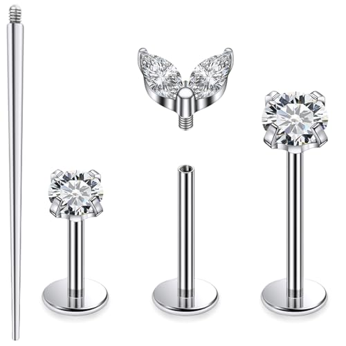 20G 18G 16G Astm F136 Titanium Internal Thread Flat Back Earrings Nose Studs Tragus Forward Helix Conch Cartilage Lobe Earring Stud Medusa Labret Monroe Lip Ring Piercing Jewelry For Women Men - color: Silver, size: 16G-6MM/7MM/8MM Bar-Style 4