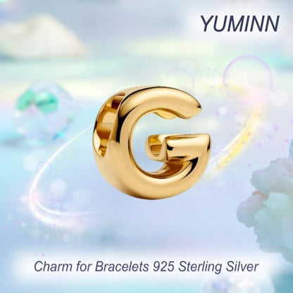 Gold Letter Charms A-Z for Bracelets 925 Sterling Silver Alphabet Initial Charms Beads Jewelry Gifts for Women - color: G