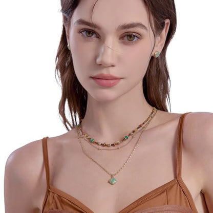 boho layered Original design Retro style multi-layer beaded necklace Fashion women's gold-plated necklace M3396