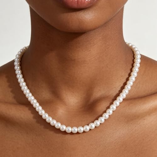 Pearl Necklaces for Women 60'' 70" Long Pearl Necklace 15.75'' Pearl Choker Necklace Chunky Bead Layered Faux Pearl Dangle Wedding Bridal 1920s Gatsby Christmas Costume Jewelry Gifts - color: White-15.75in-6MM