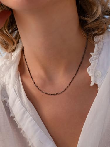 FOCALOOK Womens Chain Necklace, 1/1.4/2mm Thin Cable Link Necklace Chain | Hypoallergenic 316L Stainless Steel, Non Tarnish, Sturdy Chain for Pendants, 14K Gold Plated/Silver/Rose Gold/Black, 14-30" - color: 2mm Black, size: 26 Inch
