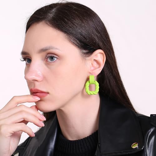 RUOFFETA Rectangle Earrings for Women, Acrylic Square Earrings Twisted Geometric Statement Jewelry - color: Green