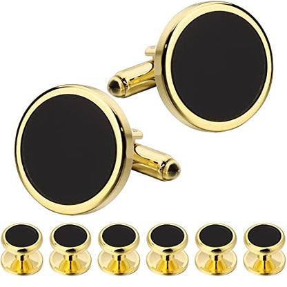 HAWSON Fashion Mother-of-Pearl Tuxedo Shirt Button and Cufflink Set, Specially Designed for Wedding Business - color: Gold Tone-Black Onxy
