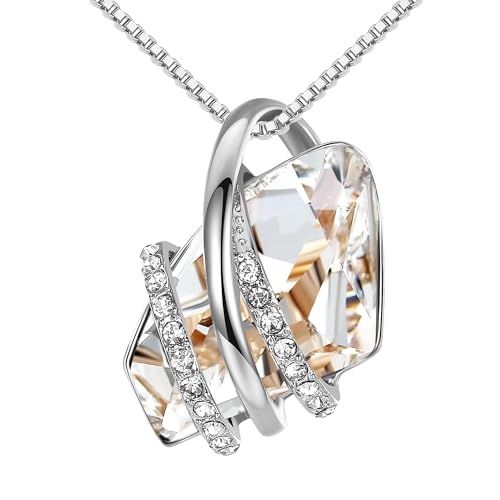 Leafael Wish Stone Pendant Necklace with Birthstone Crystal, 18K Rose Gold Plated/Silvertone, 18" + 2" - color: 204-April-Clear White-Silvertone
