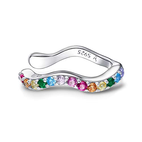 Colorful CZ Wave Ear Cuffs Cartilage Earrings Silver Plated Rainbow Crystal Rhinestone Non Piercing Clip On Wrap Earring Jewelry for Women