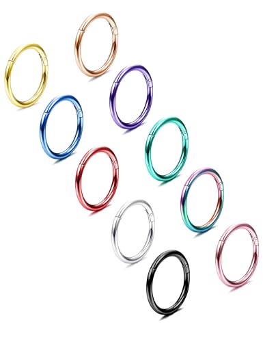 Besteel 10PCS Septum Nose Rings Hoops for Women Men - 16G 18G 316L Surgical Stainless Steel Hinged Clicker Lip Helix Rook Tragus Daith Conch Piercing Jewelry Cartilage Sleeper Earrings Set 8/10/12MM - style: 10 PCS - 18G 12MM