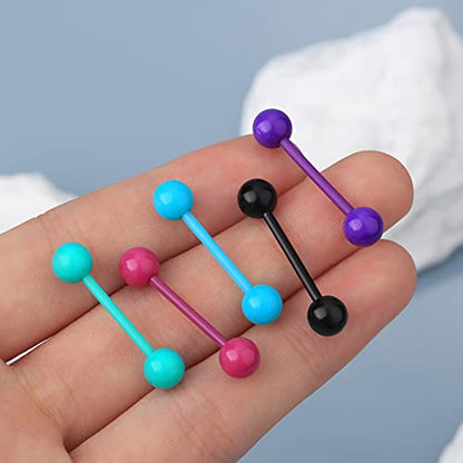 OUFER 14G 5PCS Soft Acrylic Tongue Rings Barbell Colorful Tongue Barbell Piercing for Women