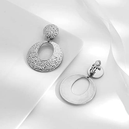 Matte Gold Silver Large Clip On Earrings for Women Statement Earrings - color: Clip f