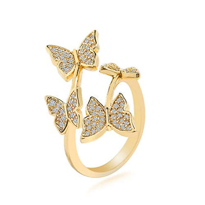 Gold-Plated Butterfly Rings - Vintage Snake Statement Rings with Cubic Zirconia for Women Adjustable Open Rings - style: Butterfly Gold