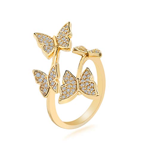 Gold-Plated Butterfly Rings - Vintage Snake Statement Rings with Cubic Zirconia for Women Adjustable Open Rings - style: Butterfly Gold