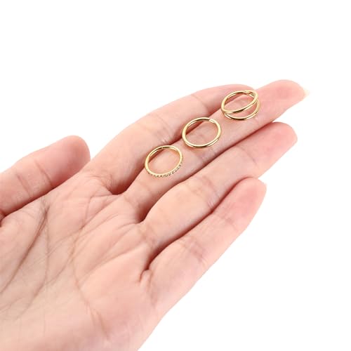 GAGABODY 2 Pcs Nose Rings 22G 20G 18G 16G 14G 12G 10G 8G Surgical Steel Piercing Rings for Nose Septum Cartilage Helix Tragus Conch Rook Daith Lobe from 5mm to 16mm Seamless Hoop Unisex Hinged Earrings - color: Gold-Single&Double&CZ Hoop