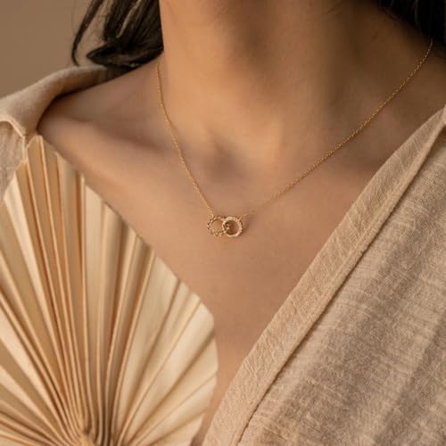 NUZON Sunburst Heart / 2-Tone Interlocking/CZ Evil Eye/Single Pearl/Love Heart Pendant Necklace for Women 14K Gold Chain Necklace Chunky Statement Jewelry - color: Sun & Moon