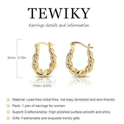 Chunky Gold Hoop Earrings for Women 14k Gold Plated Thick Triple Earrings | Hypoallergenic Trendy Chunky Gold Hoops Earrings,Dainty Jewelry Gifts for Women - style: twisted hoop earrings 2