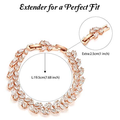 SWEETV Wedding Bridal Bracelet for Brides, Cubic Zirconia Classic Tennis Bracelet for Women Jewelry Gift - color: Rose Gold